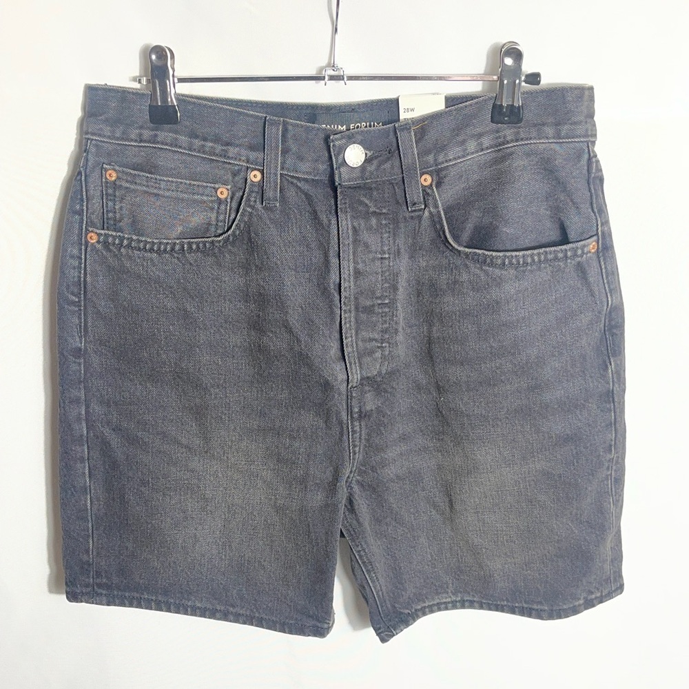Denim Forum Joni Loose Long Denim Shorts Black Eyeliner 28W NWT